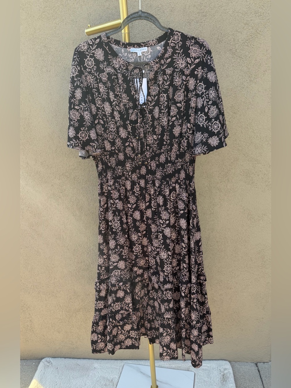 Baltic Born Spell Boho Midi Dress Black Taupe Floral XL NWT